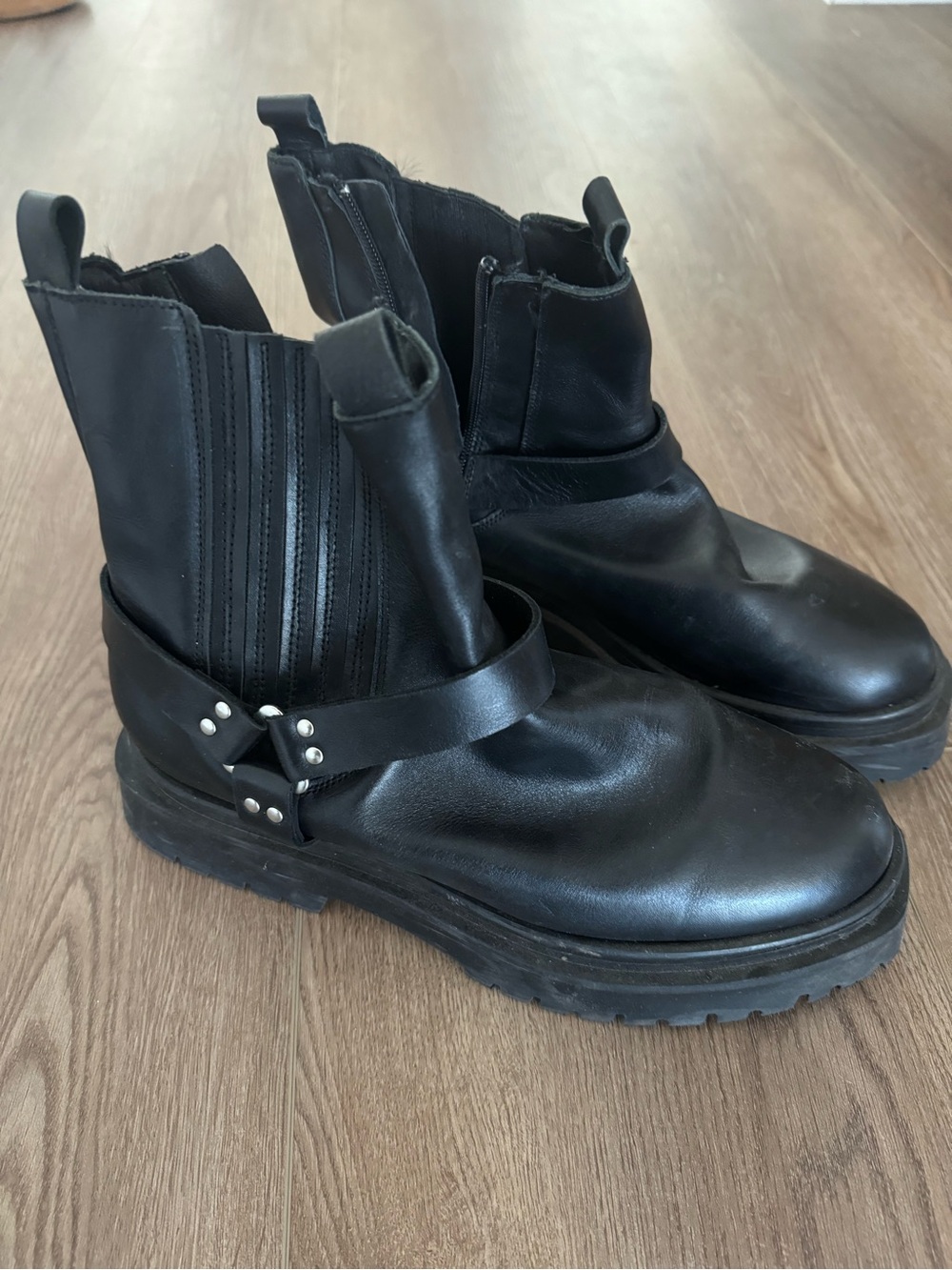 Pilcro Black Leather Harness Combat Boots